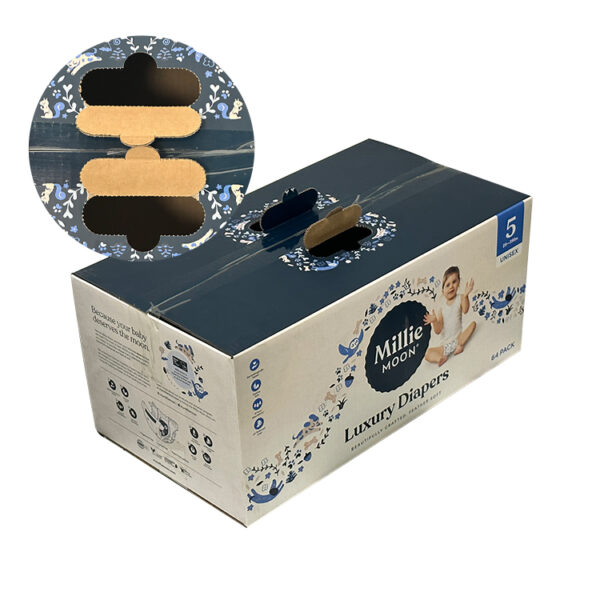 Portable diaper packaging cardboard box