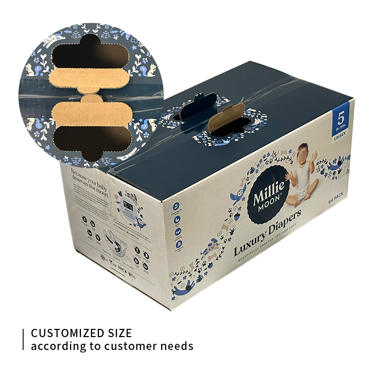 Portable diaper packaging cardboard box