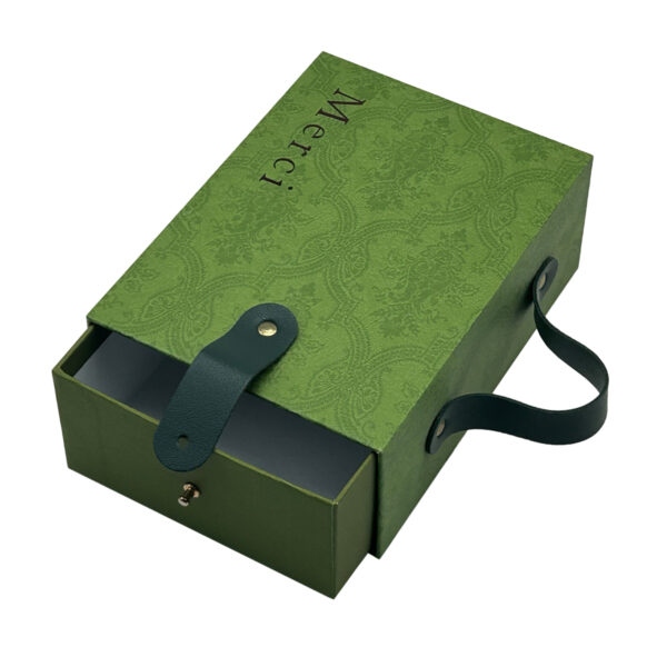 Chocolate packaging box with leather handle