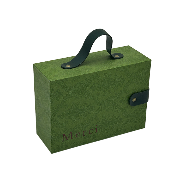 Chocolate packaging box with leather handle